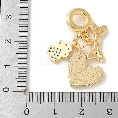 Brass Micro Pave Clear Cubic Zirconia Paw Print Bone Heart European Dangle Charms KK-P292-10G-1