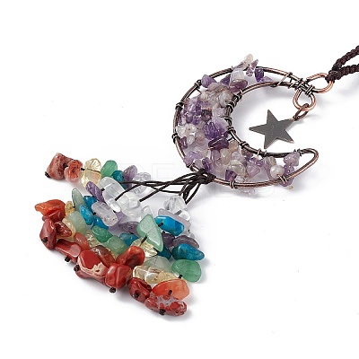 Natural Amethyst Moon with Mixed Gemstone Chips Tassel Pendant Decorations G-L524-07R-A05-1