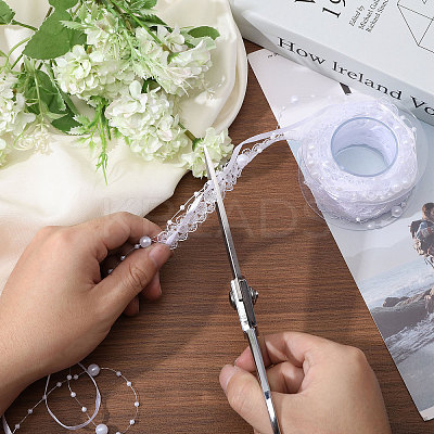 Polyester Flower Lace Ribbon OCOR-WH0097-21-1