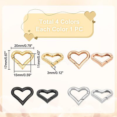 4Pcs 4 Colors PVD Vacuum Plating 304 Stainless Steel Spring Gate Rings STAS-UN0042-17-1