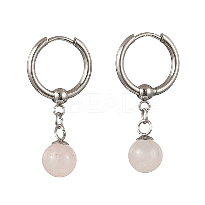 Natuarl Rose Quartz Round Hoop Earrings EJEW-JE06593-02-1
