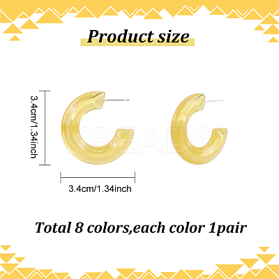 8 Pairs 8 Colors Acrylic Arch Stud Earrings EJEW-AN0003-38-1