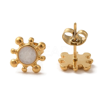 Ion Plating(IP) 304 Stainless Steel Flower Stud Earrings EJEW-C114-07A-G-1