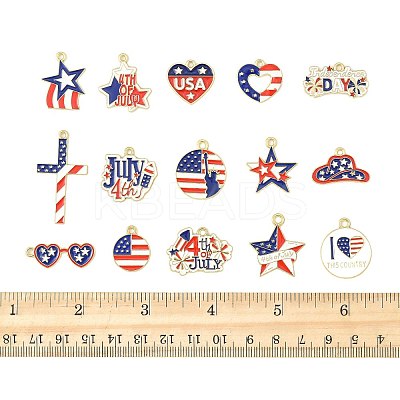60Pcs 15 Styles Independence Day Alloy Enamel Pandants FIND-FS0004-41-1