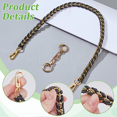 1Pc Black Imitation Leather Alloy Purse Chains FIND-AR0006-37-1