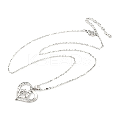 Mother's Day Brass Micro Pave Clear Cubic Zirconia Mother and Baby Heart Pendant Necklaces for Women NJEW-C085-01A-P-1