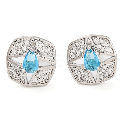 Brass Pave Cubic Zirconia Square Stud Earrings for Women EJEW-I304-27P-1