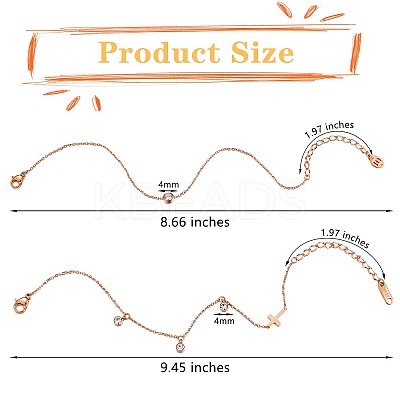 2Pcs 2 Style Flat Round Cubic Zirconia Charm Anklet with Cross JA195A-1