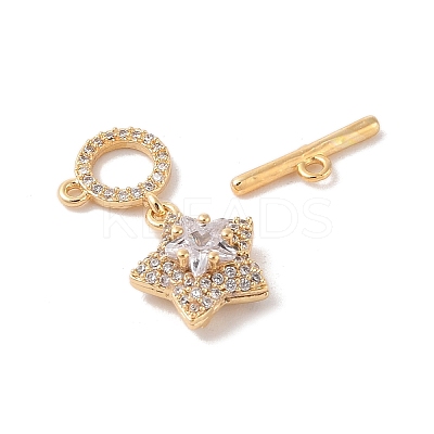 Golden Brass Micro Pave Clear Cubic Zirconia Toggle Clasps KK-B100-040G-1