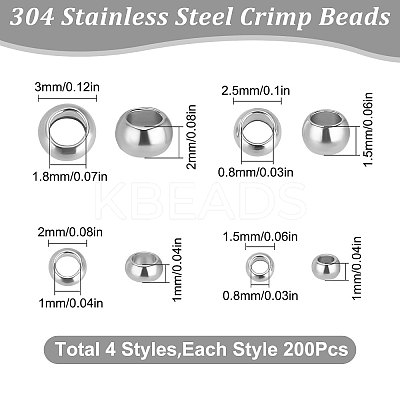 800Pcs 4 Styles 304 Stainless Steel Spacer Beads STAS-BBC0001-37P-1