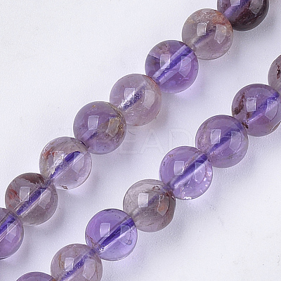 Natural Purple Phantom Quartz Purple Lodolite Quartz Beads Strands G-S333-6mm-030-1