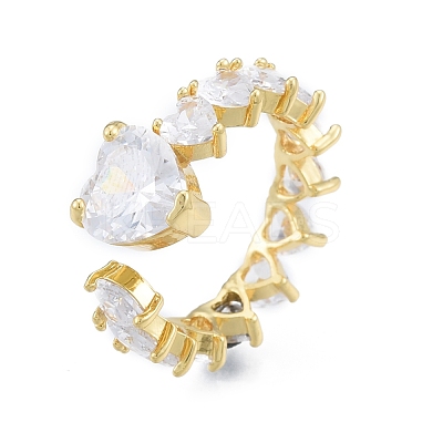 Clear Cubic Zirconia Heart Wrap Open Cuff Rings RJEW-G261-06G-1