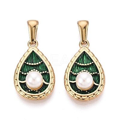 304 Stainless Steel & Enamel & ABS Imitation Pearl Pendants STAS-T072-92A-G-1