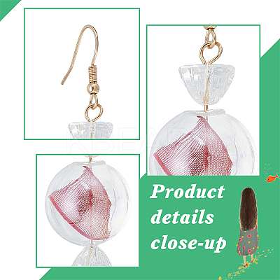 2 Pairs 2 Colors Lace Inside Glass Candy Ball Dangle Earrings EJEW-FI0001-15-1