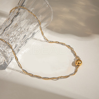 Two Tone 304 Stainless Steel Round Ball Pendant 3 Layer Necklaces NJEW-Z075-01GP-1