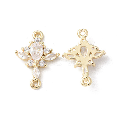 Brass Pave Clear Cubic Zirconia Connector Charms KK-G462-04KCG-1