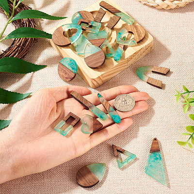 20Pcs 10 Styles Transparent Resin & Walnut Wood Big Pendants RESI-TA0002-99A-1