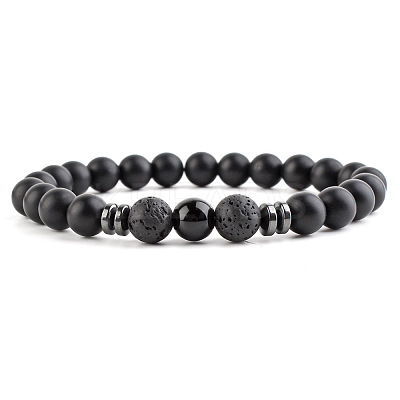 Round Natural Obsidian Beaded Stretch Bracelets for Women Men XP2963-3-1