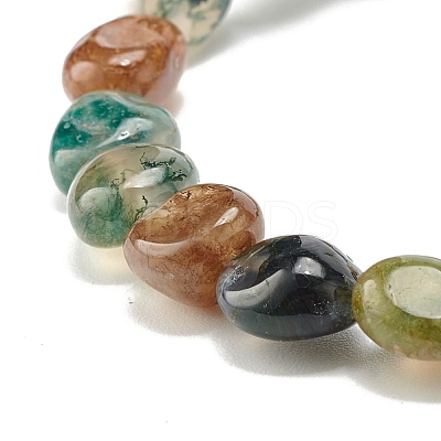 Natural Moss Agate Nuggets Beads Stretch Bracelet BJEW-JB07144-02-1