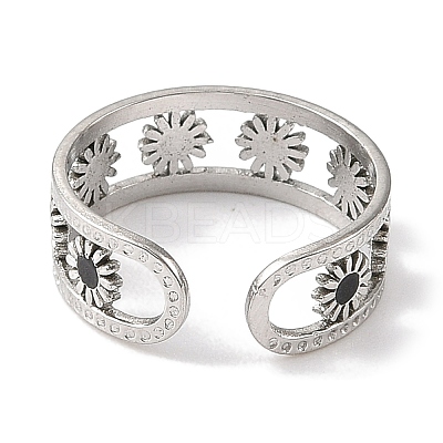 304 Stainless Steel Enamel Open Cuff Rings for Women RJEW-F166-17P-01-1