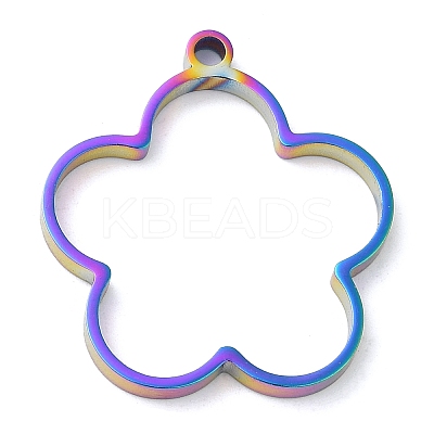 304 Stainless Steel Open Back Bezel Flower Pendants STAS-Z040-13RC-1