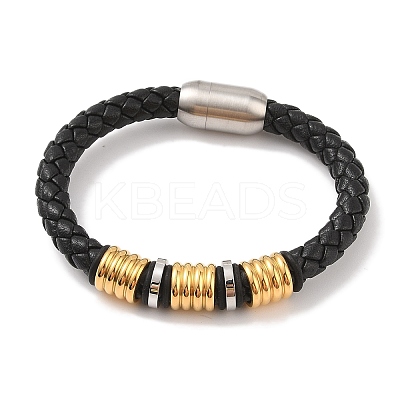 Ion Plating(IP) Braided Microfiber Leather Cord Bracelets BJEW-B096-17G-1