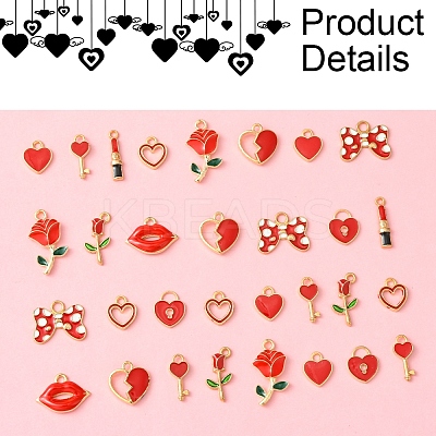 40Pcs 10 Styles Valentine's Day Alloy with Enamel Pendants ENAM-FS0002-39-1