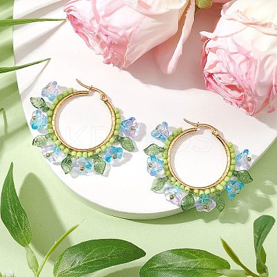 Glass Hoop Earrings EJEW-TA00589-01-1