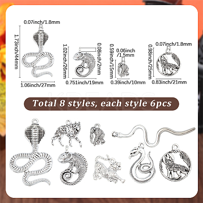 48Pcs 8 Styles Tibetan Style Alloy Pendants FIND-SC0018-09-1