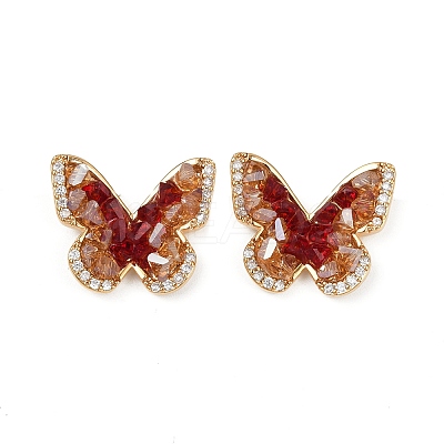 Butterfly Brass Micro Pave Clear Cubic Zirconia Stud Earrings EJEW-K308-03G-1