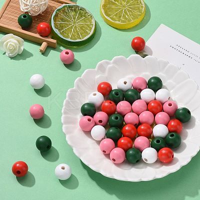 160Pcs 4 Colors Farmhouse Country and Rustic Style Painted Natural Wood Beads WOOD-LS0001-01M-1
