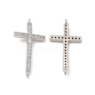 Brass Micro Pave Clear Cubic Zirconia Connector Charms KK-E068-VB331-1