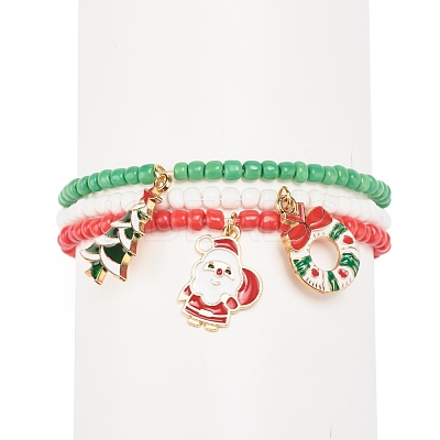 3Pcs 3 Style Glass Seed Stretch Bracelets Set BJEW-JB08200-1