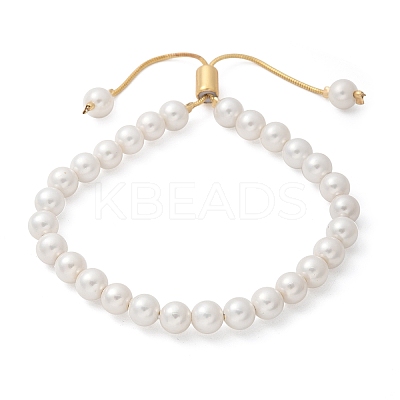 Shell Pearl Beaded Slider Bracelet with Brass Snake Chain BJEW-B066-01B-01-1