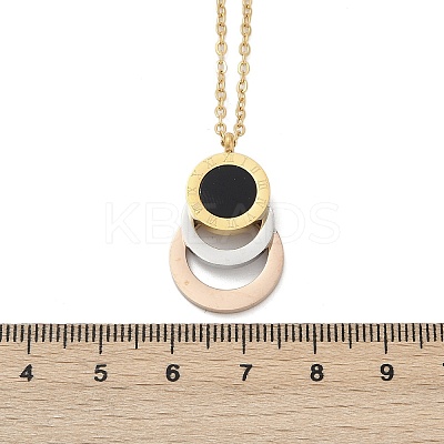 304 Stainless Steel Roman Numeral 3 Ring Pendant Necklaces NJEW-V001-06P-02-1