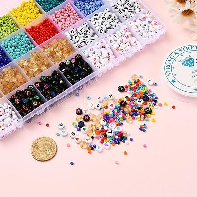 5 Colors Flat Round Acrylic Letter Beads DIY-YW0002-54-1