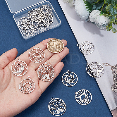 16Pcs 4 Styles 201 Stainless Steel Pendants STAS-UN0061-14-1