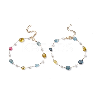 Natural Mixed Gemstone Nuggets & Glass Beaded Anklet AJEW-AN00536-1
