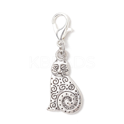 5Pcs Tibetan Style Alloy Kitten Pendant Decorations HJEW-JM03894-1