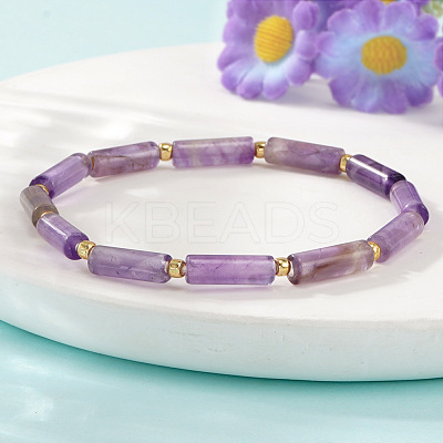 Natural Amethyst Column Beaded Stretch Bracelets with Brass Beads LS-WH3970-1