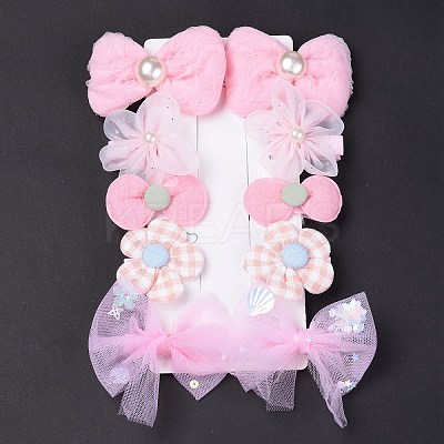 5 Pair 5 Style Bowknot & Flower Polyester Alligator Hair Clips PHAR-C012-01A-1
