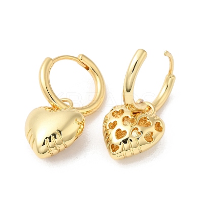 Rack Plating Brass Heart Dangle Hoop Earrings EJEW-R150-06G-1