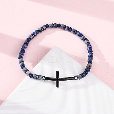 Natural Lapis Lazuli Beads Stretch Bracelets BJEW-F493-07EB-1