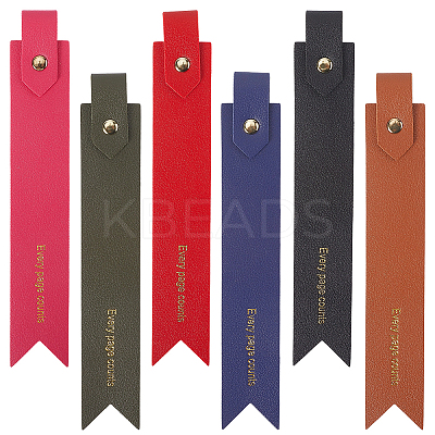 6Pcs 6 Colors PU Leather Bookmarks AJEW-SP0002-27-1