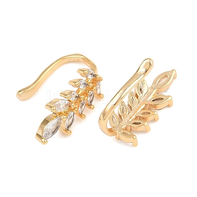Leaf Brass Micro Pave Clear Cubic Zirconia Cuff Earrings EJEW-F384-20G-1