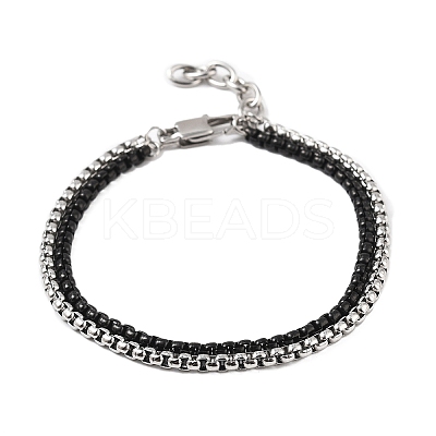 304 Stainless Steel Box Chain Multi-strand Bracelets for Men Women BJEW-Q038-03-1