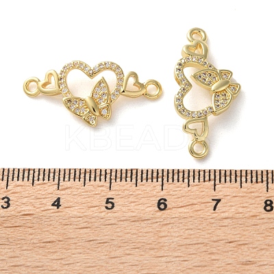 Rack Plating Brass Cubic Zirconia Double Heart Connector Charms KK-C084-32D-G-1