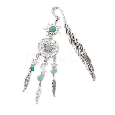 Alloy Sun & Woven Net/Web with Feather Charms Bookmarks AJEW-JK00368-1