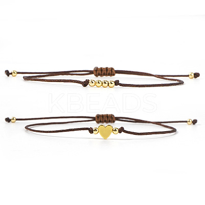 2Pcs 2 Styles Bohemian Brass Beads Braided Bead Bracelets BT1454-8-1
