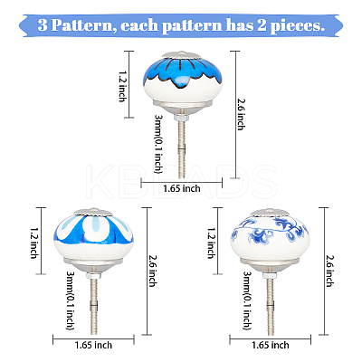 6Pcs 3 Styles Printing Porcelain Drawer Knobs FIND-GA0001-29C-1